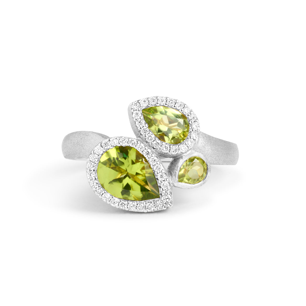 Peridot & Diamond Pear Shape 3 Stone Ring