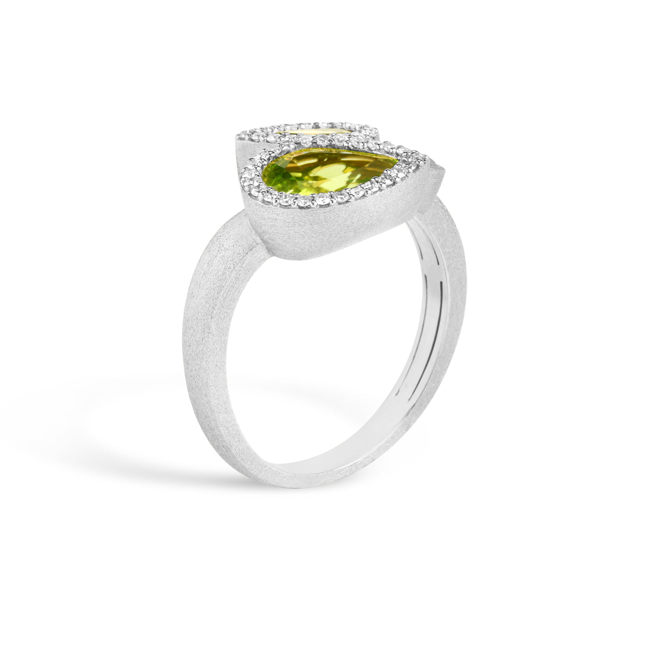 Peridot & Diamond Pear Shape 3 Stone Ring