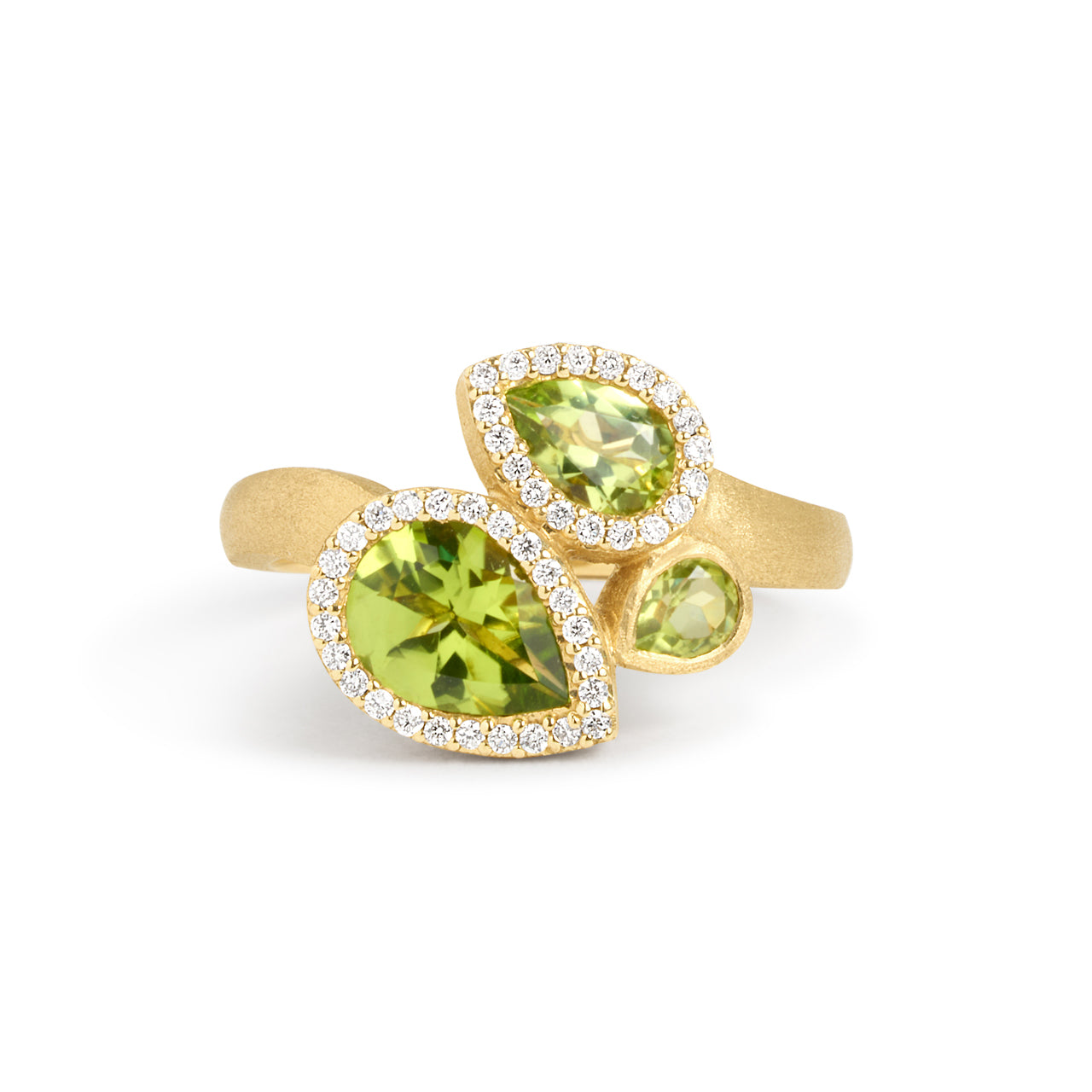 Peridot & Diamond Pear Shape 3 Stone Ring