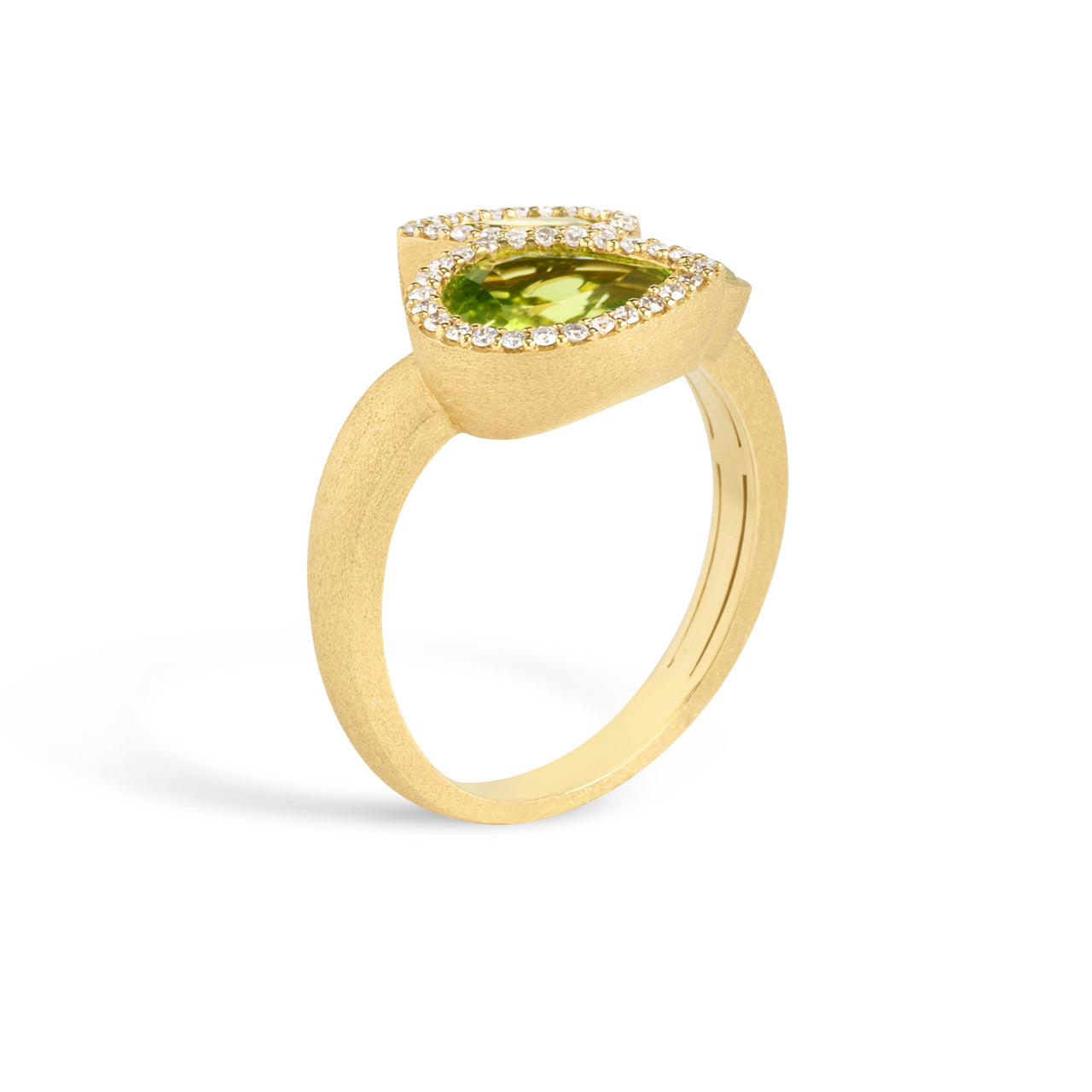 Peridot & Diamond Pear Shape 3 Stone Ring