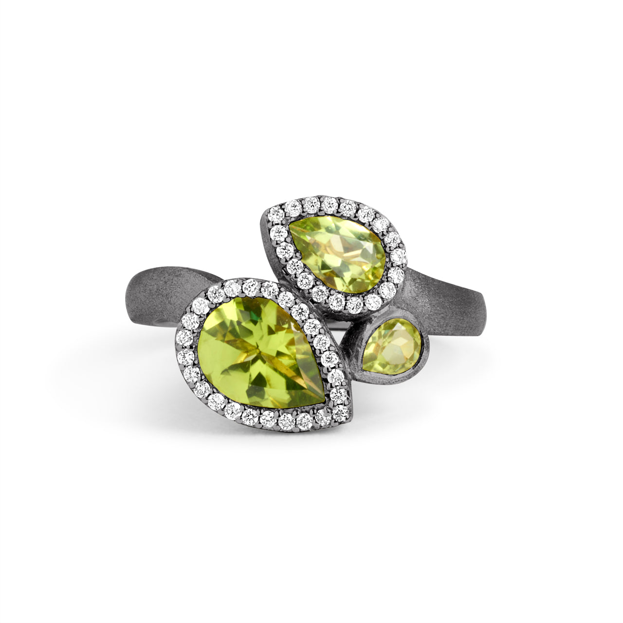 Peridot & Diamond Pear Shape 3 Stone Ring