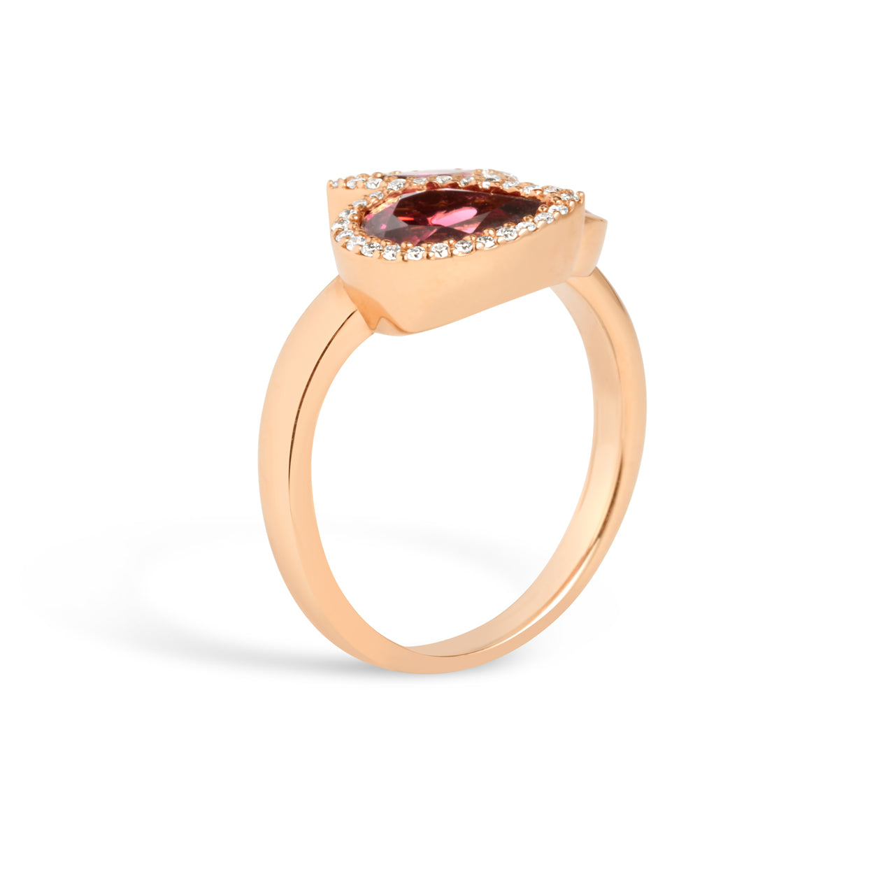 Rhodolite & Diamond Pear Shape 3 Stone Ring