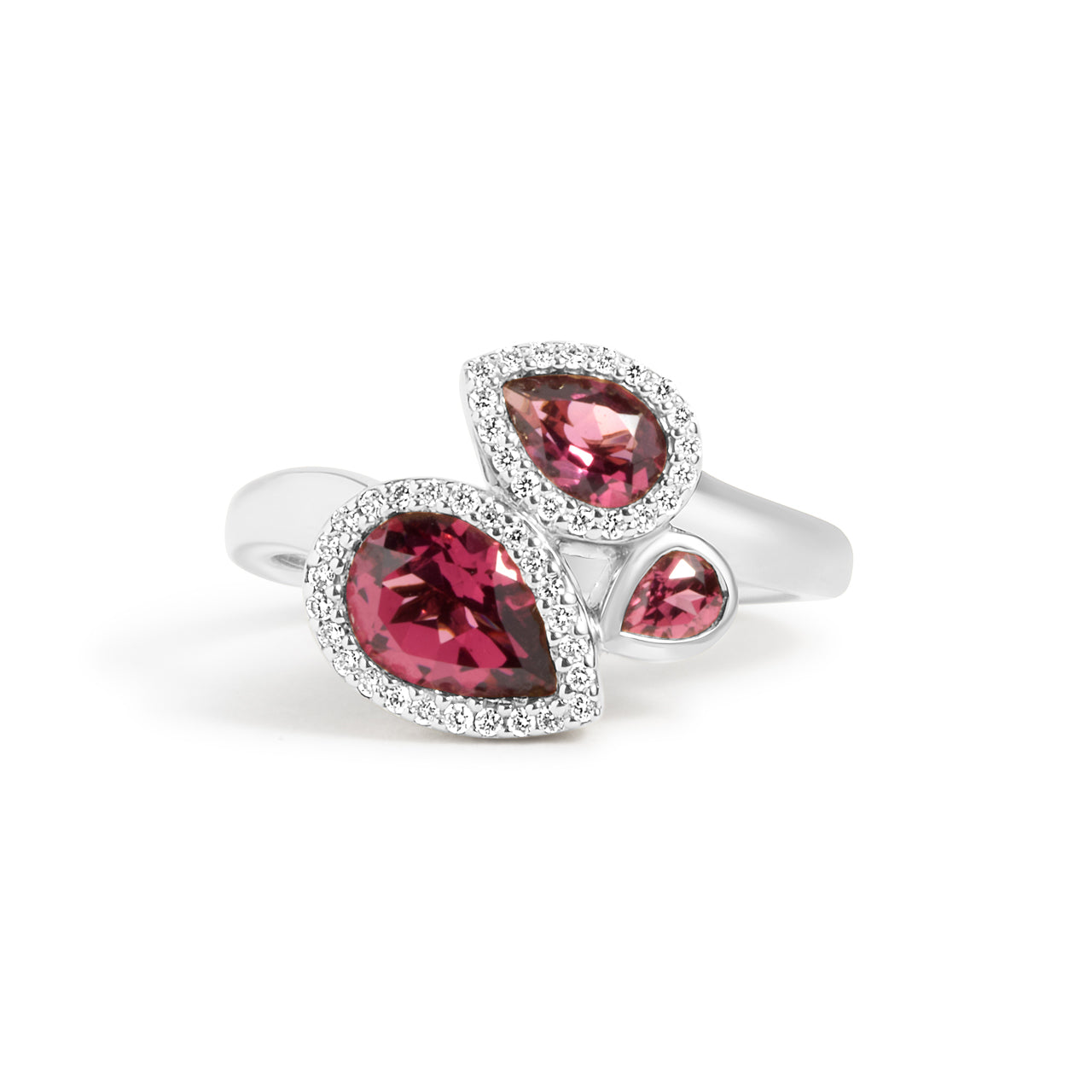 Rhodolite & Diamond Pear Shape 3 Stone Ring