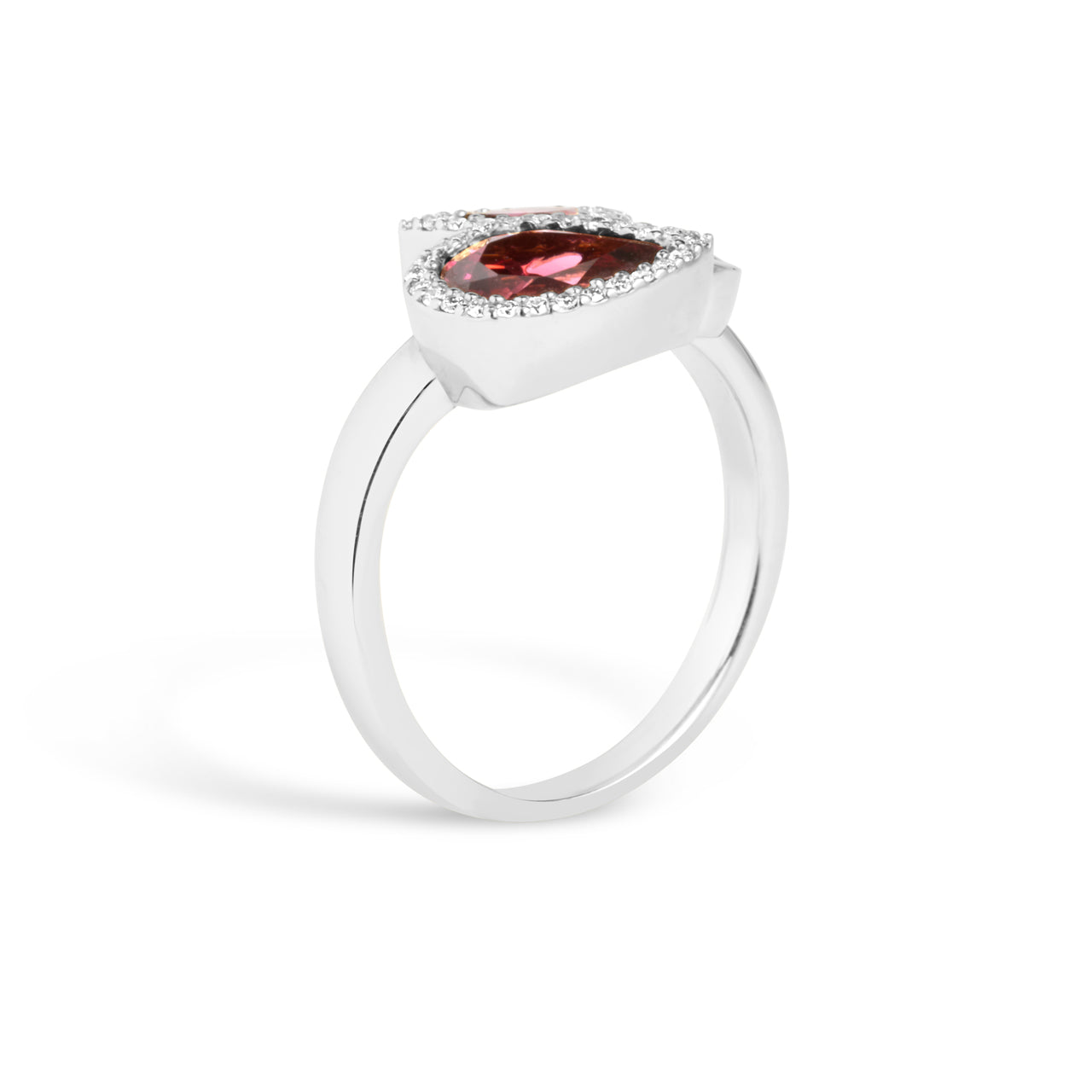 Rhodolite & Diamond Pear Shape 3 Stone Ring