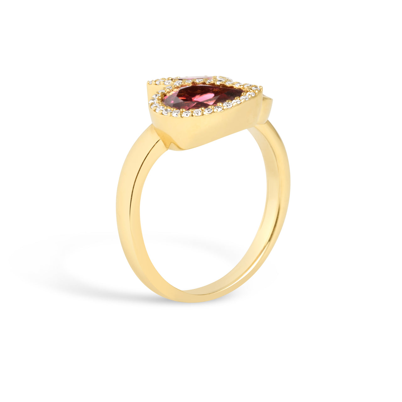 Rhodolite & Diamond Pear Shape 3 Stone Ring