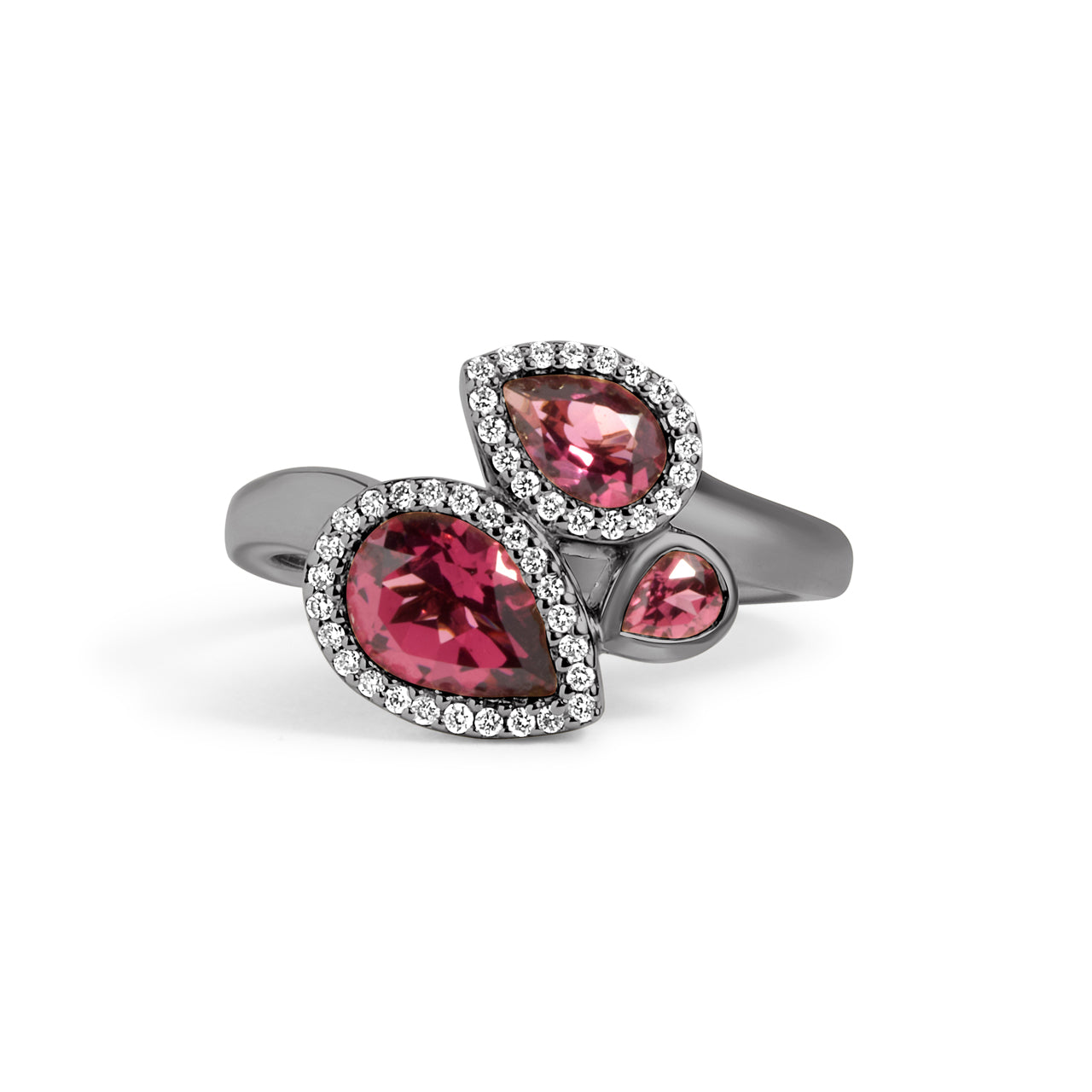 Rhodolite & Diamond Pear Shape 3 Stone Ring