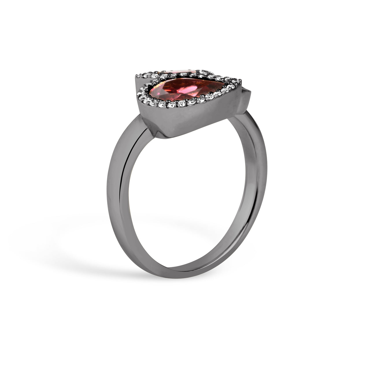 Rhodolite & Diamond Pear Shape 3 Stone Ring