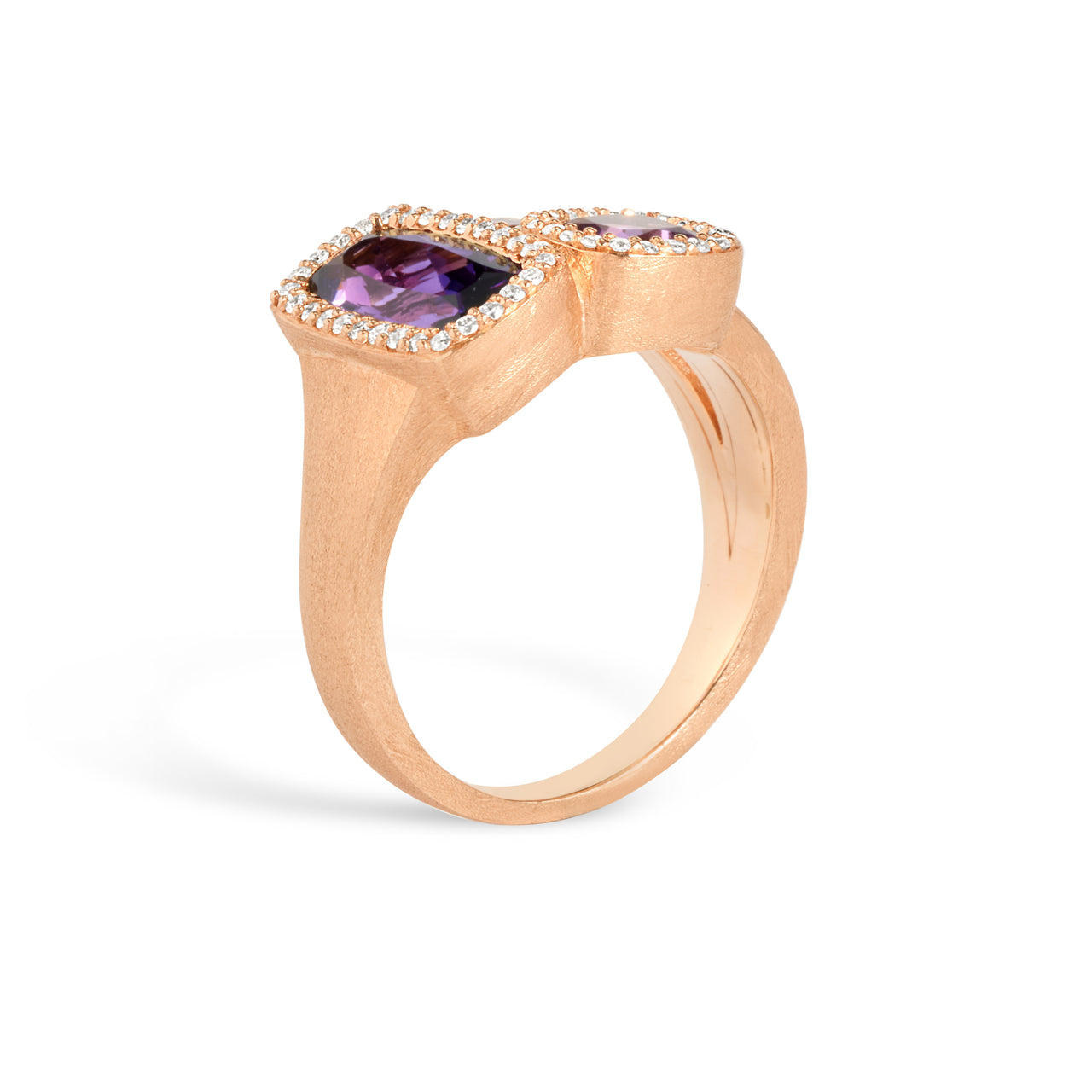 Amethyst & Diamond Cushion 3 Stone Ring