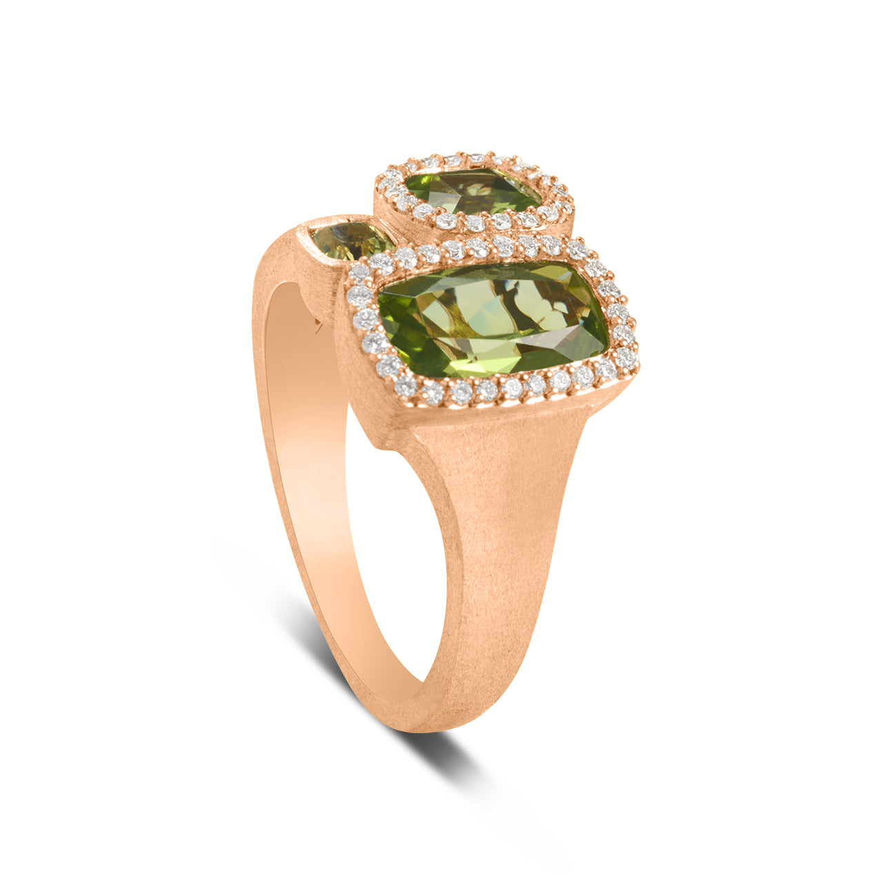 Peridot & Diamond Cushion 3 stone Ring