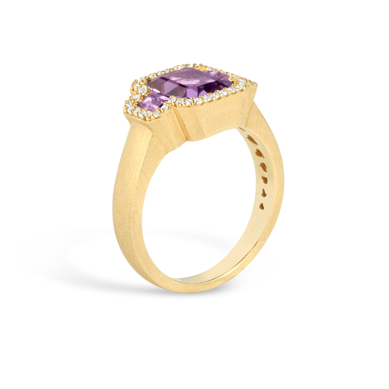 Amethyst & Diamond Emerald Cut 3 Stone Ring