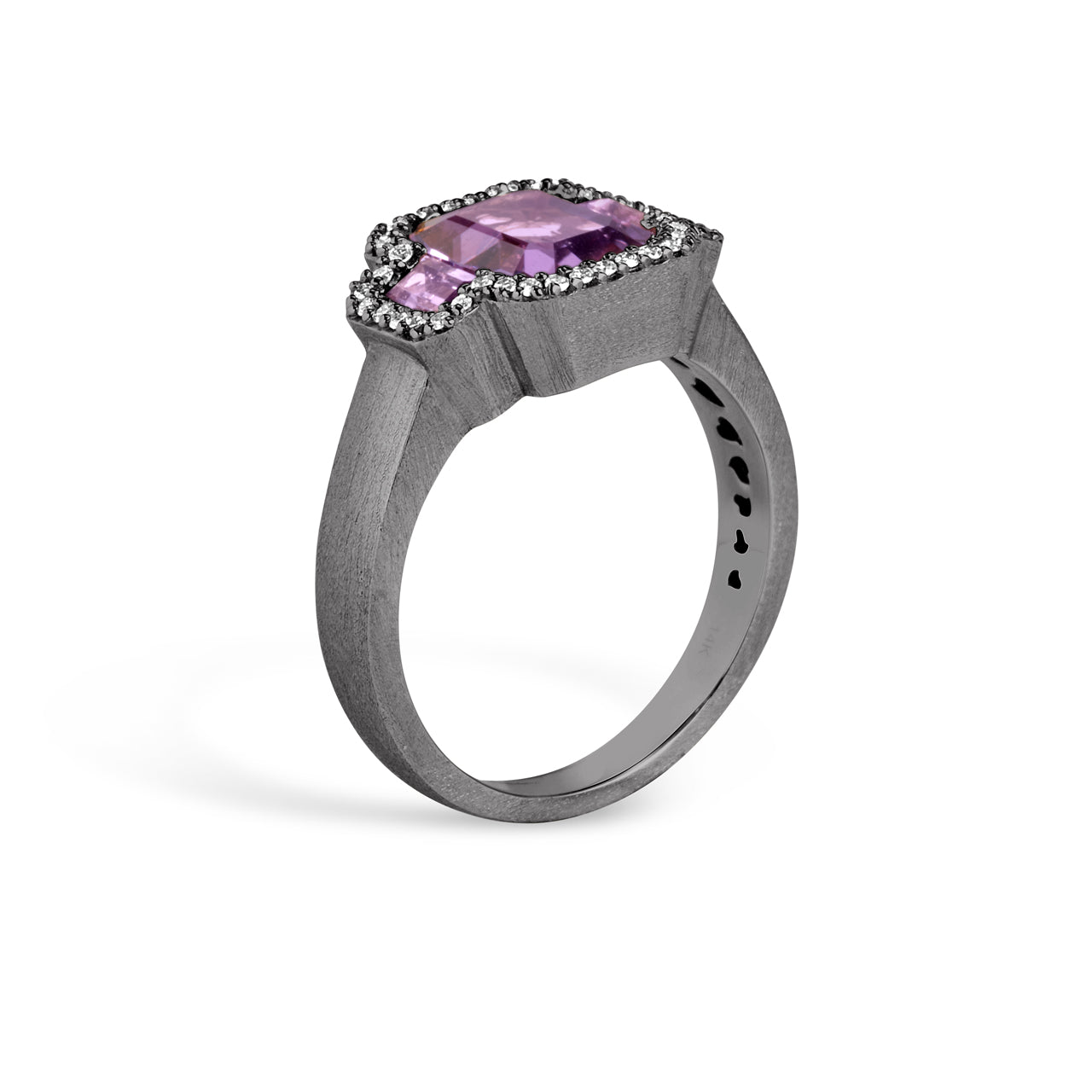Amethyst & Diamond Emerald Cut 3 Stone Ring