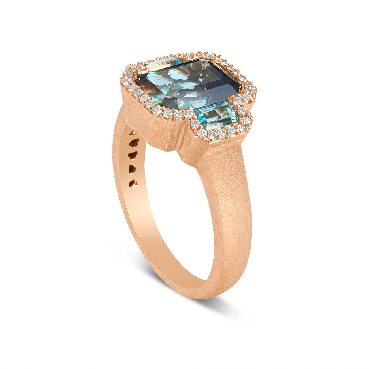 Blue Topaz & Diamond Emerald Cut 3 Stone Ring