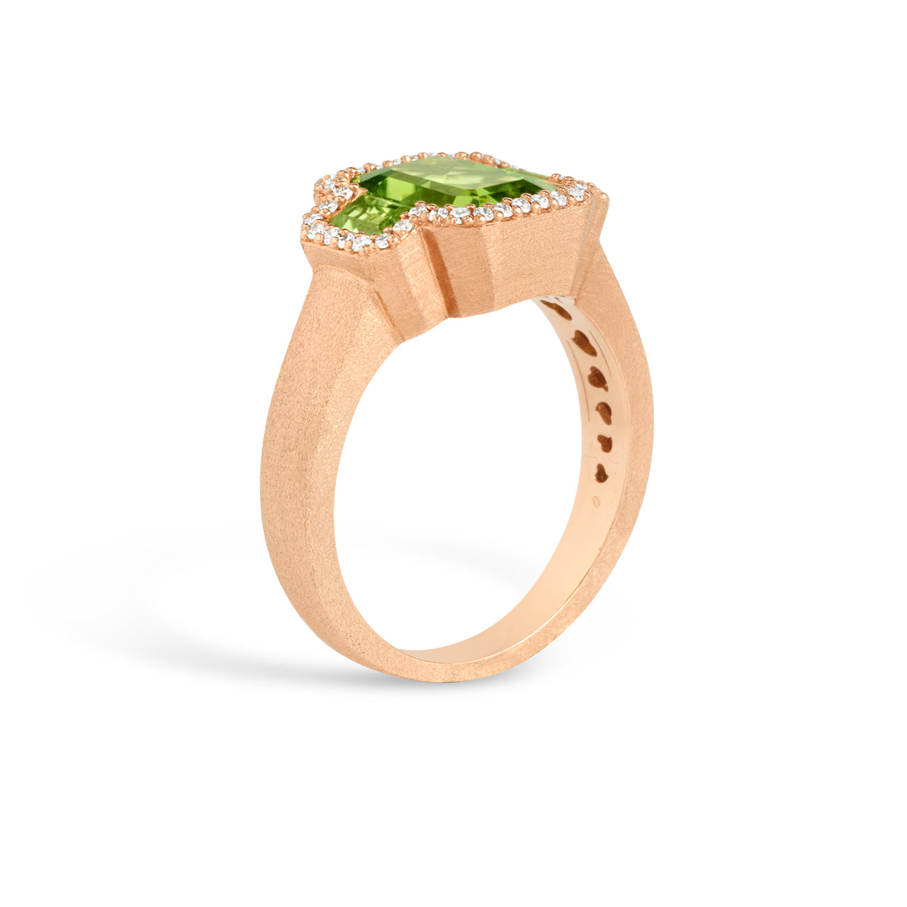 Peridot & Diamond Emerald Cut 3 Stone Ring