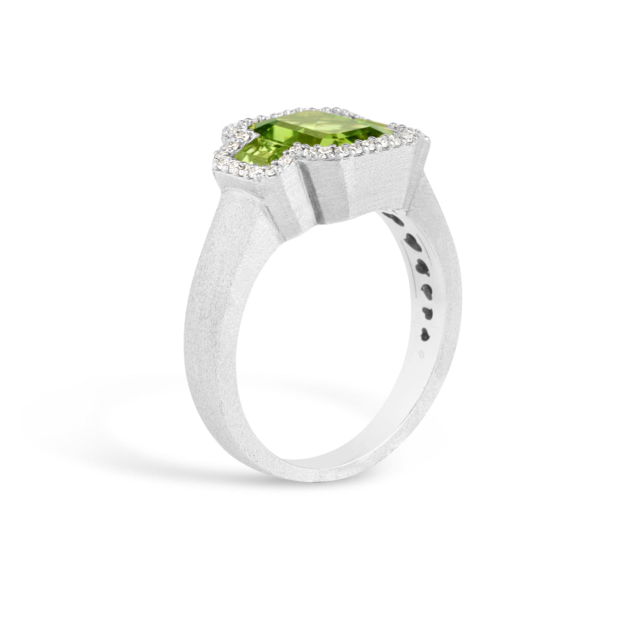 Peridot & Diamond Emerald Cut 3 Stone Ring