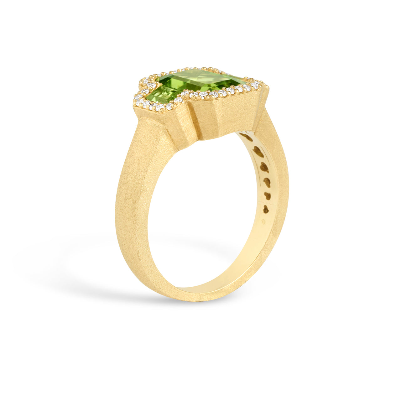 Peridot & Diamond Emerald Cut 3 Stone Ring