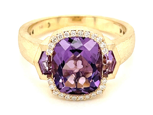 AMETHYST & DIAMOND RING, SATIN FINISH