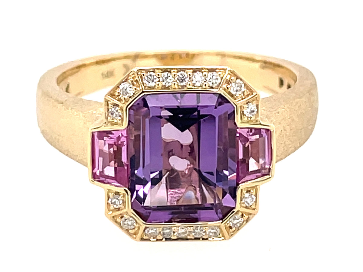 AMETHYST, PINK SAPPHIRE & DIAMOND RING, SATIN FINISH