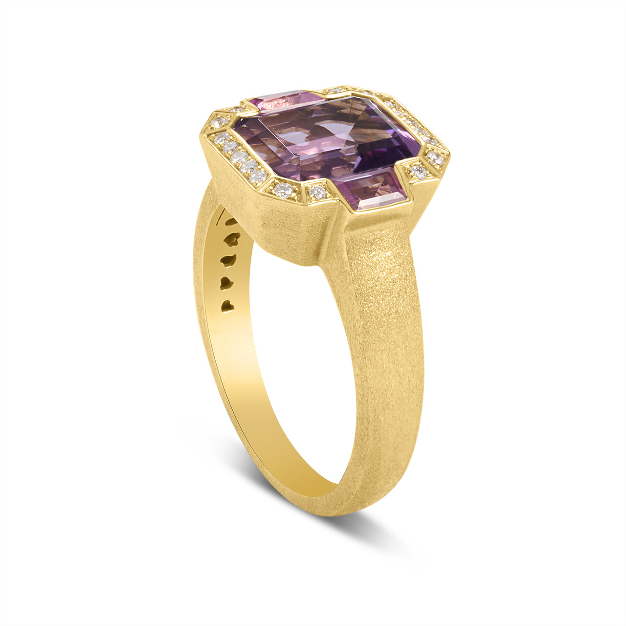 Amethyst, Pink Sapphire & Diamond 3 Stone Ring
