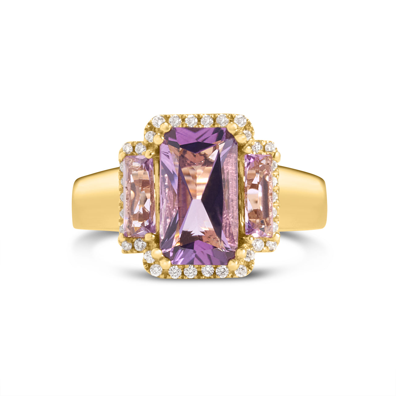 Amethyst & Diamond Elongated 3 Stone Ring