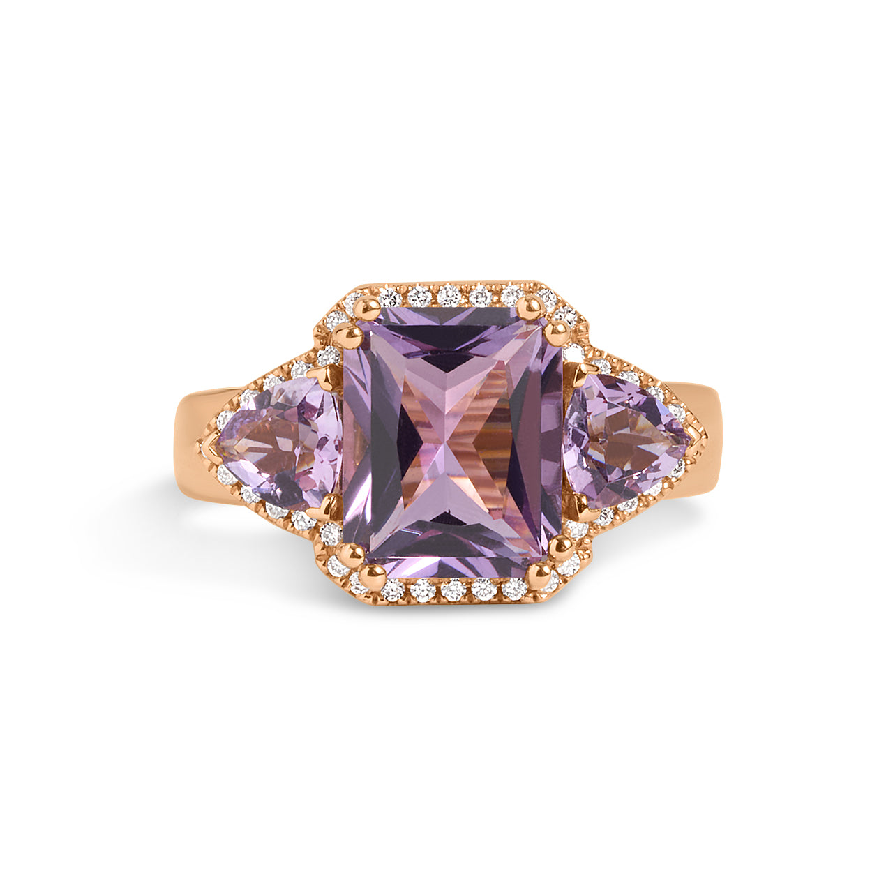 Amethyst & Diamond Radiant 3 Stone Ring