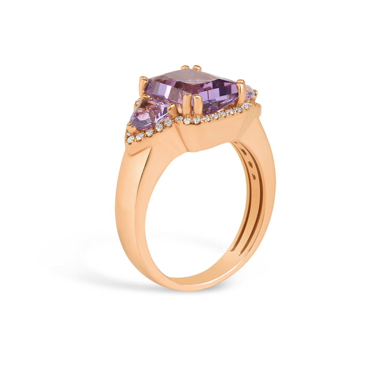Amethyst & Diamond Radiant 3 Stone Ring
