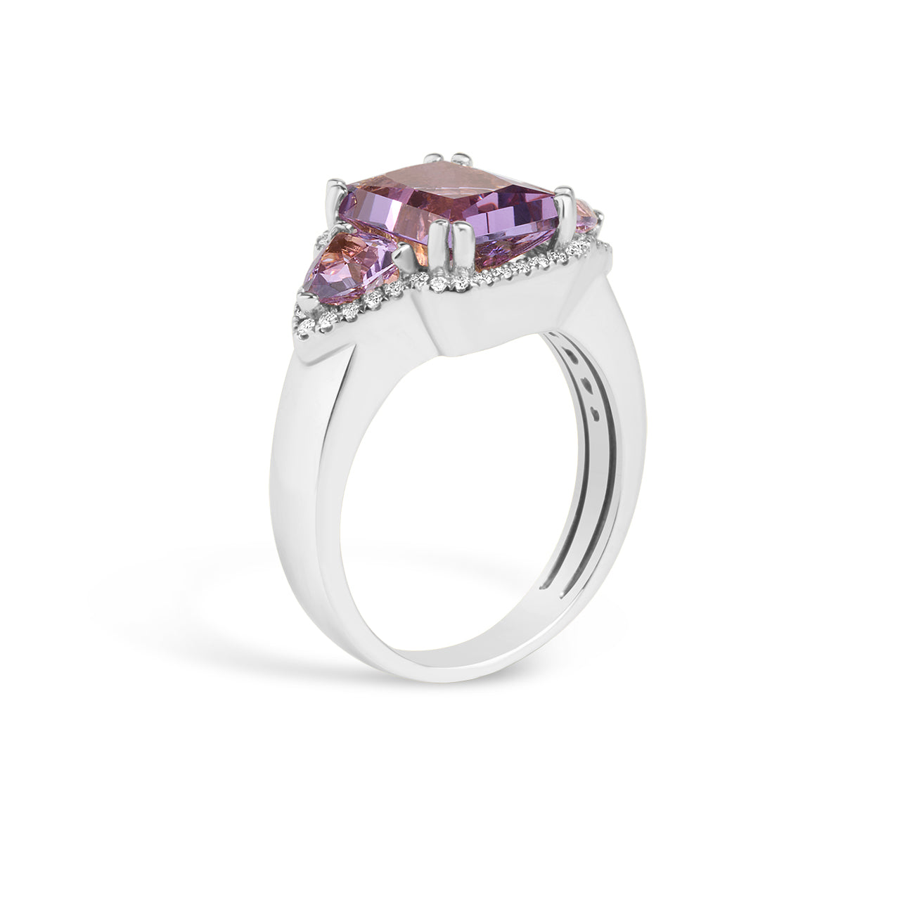 Amethyst & Diamond Radiant 3 Stone Ring