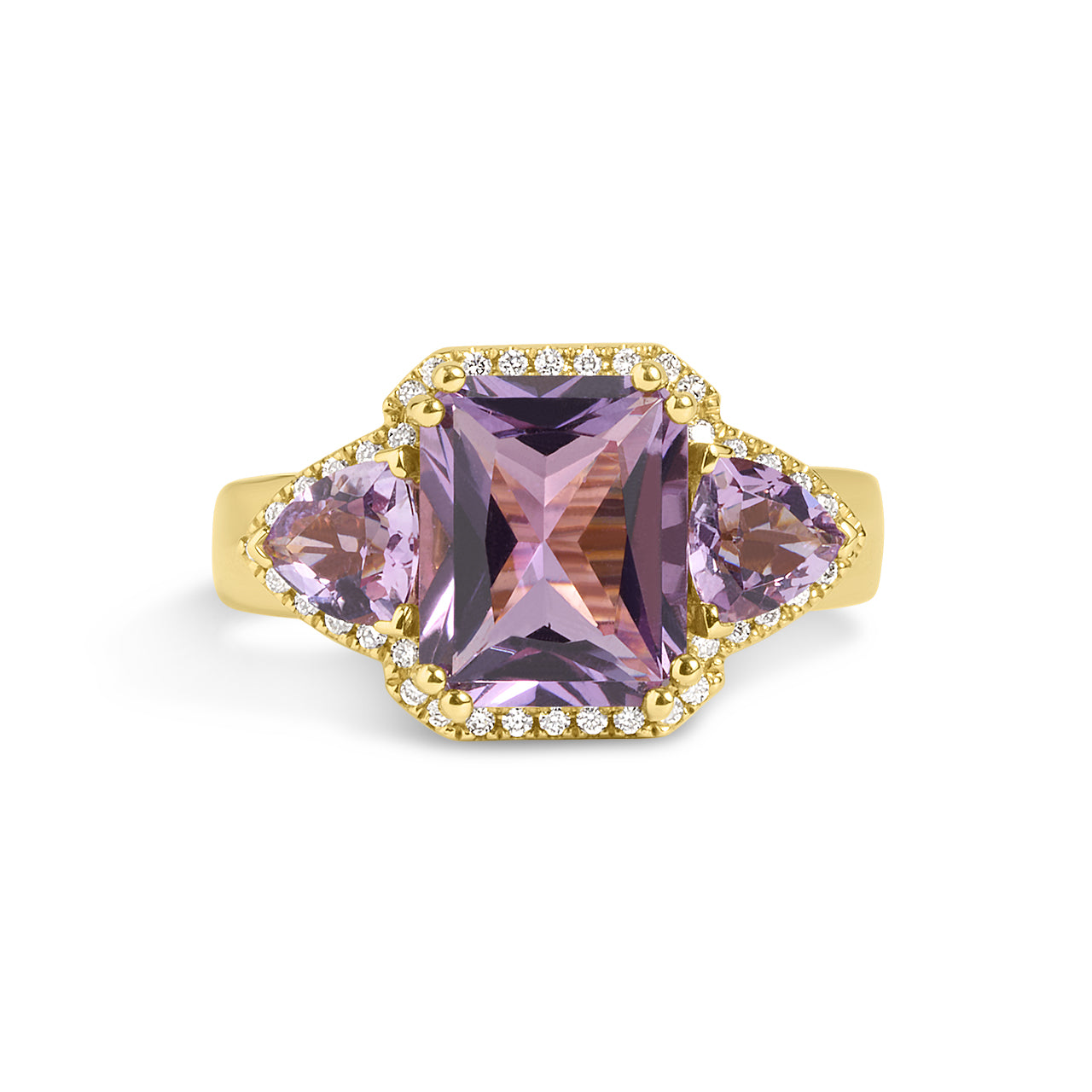 Amethyst & Diamond Radiant 3 Stone Ring