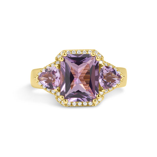 Amethyst & Diamond Radiant 3 Stone Ring