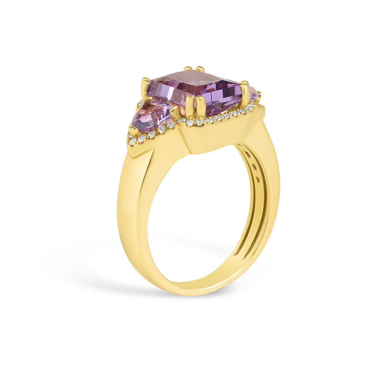 Amethyst & Diamond Radiant 3 Stone Ring