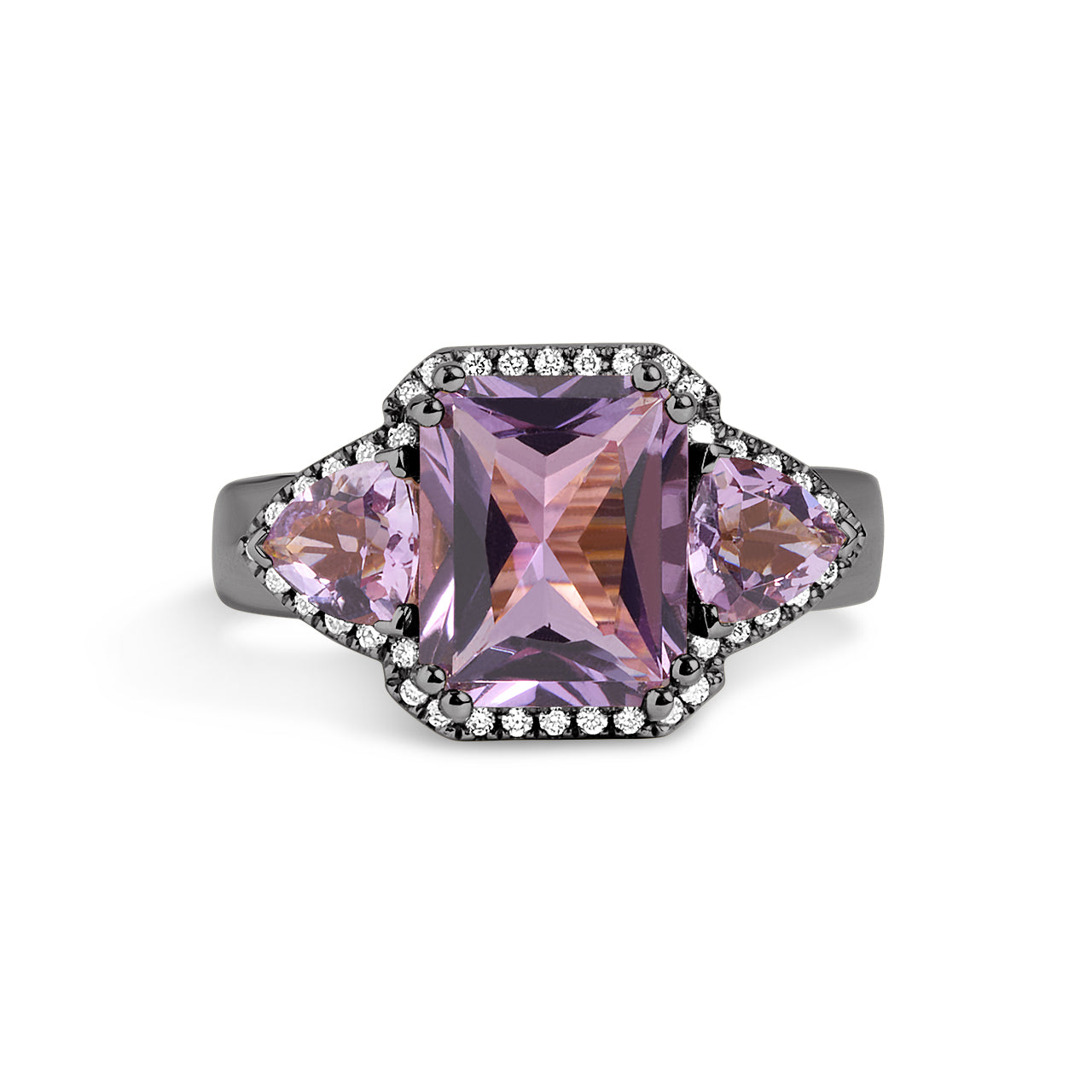 Amethyst & Diamond Radiant 3 Stone Ring