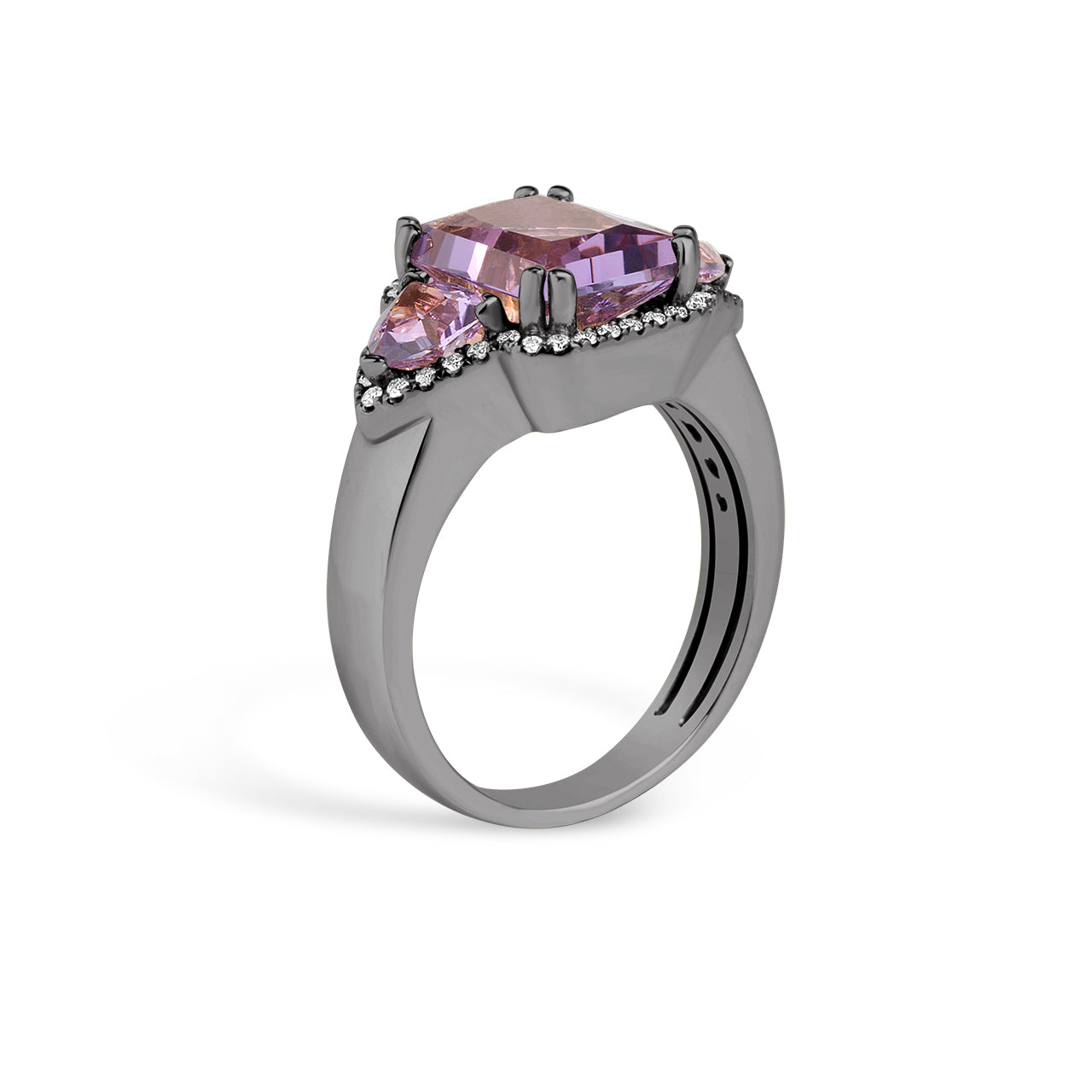 Amethyst & Diamond Radiant 3 Stone Ring