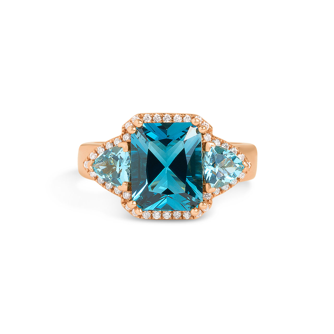 Blue Topaz & Diamond Radiant 3 Stone Ring