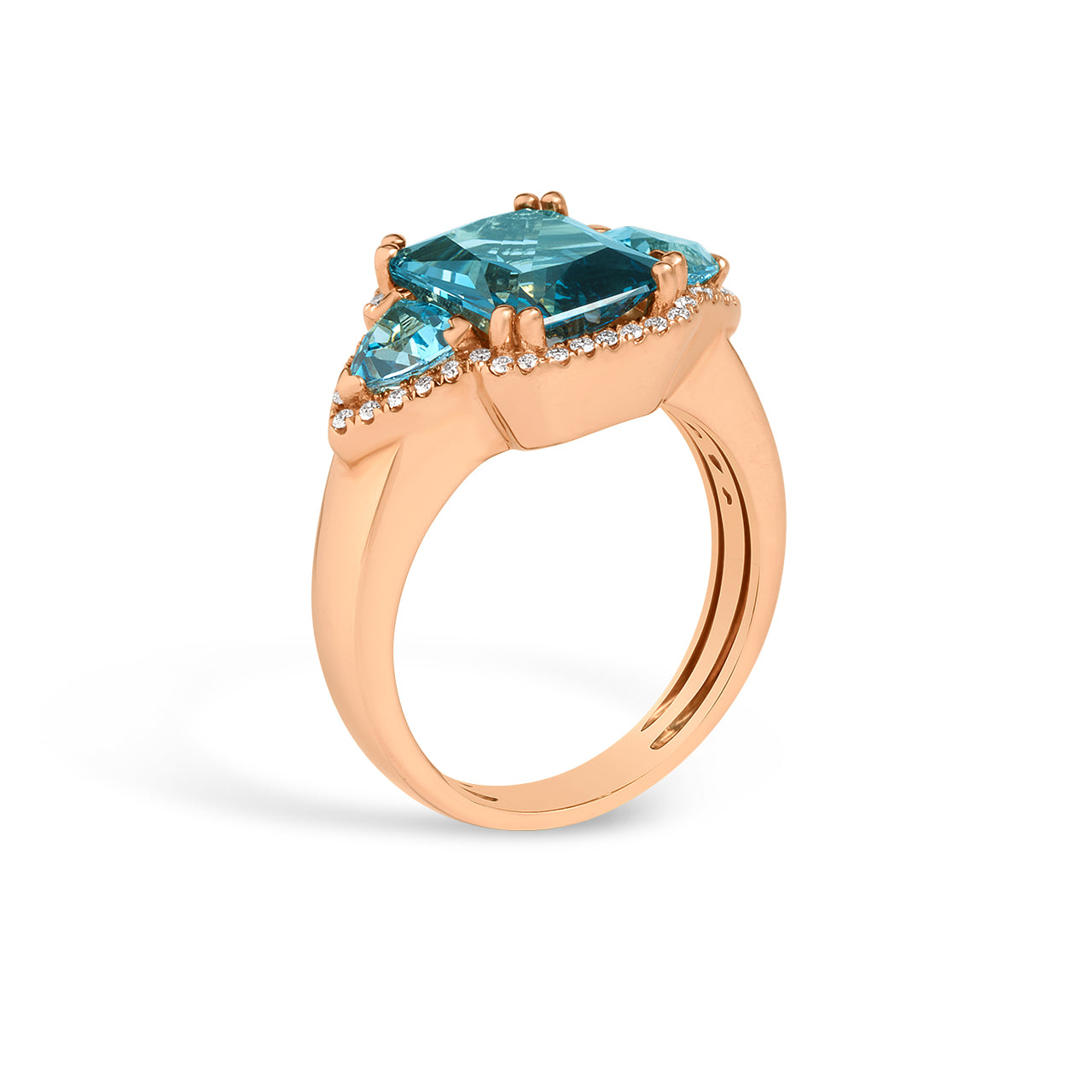 Blue Topaz & Diamond Radiant 3 Stone Ring