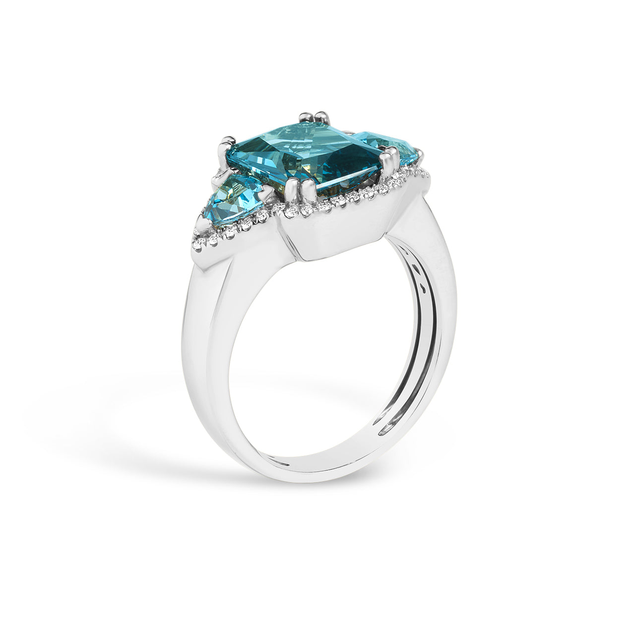 Blue Topaz & Diamond Radiant 3 Stone Ring