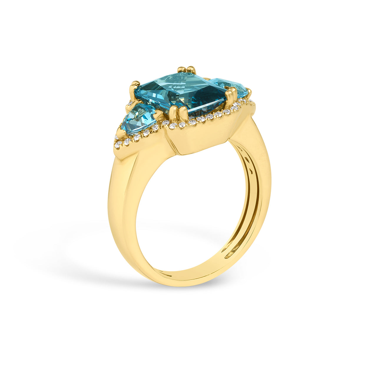 Blue Topaz & Diamond Radiant 3 Stone Ring