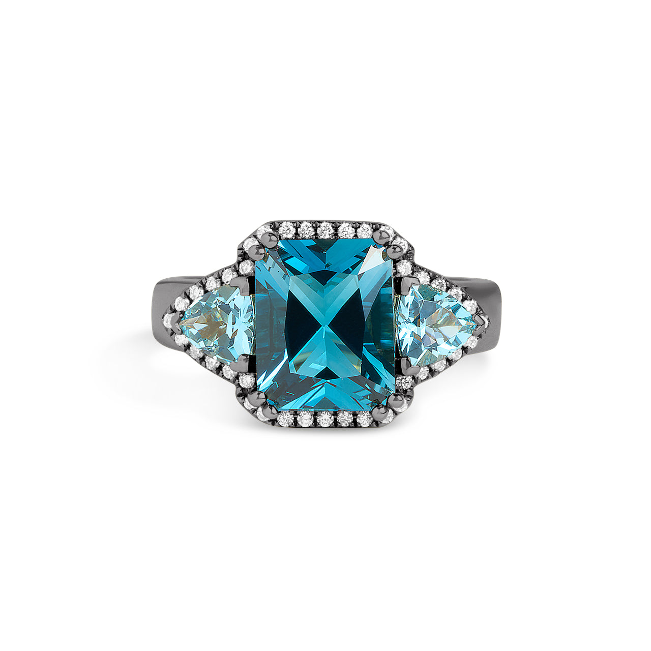 Blue Topaz & Diamond Radiant 3 Stone Ring