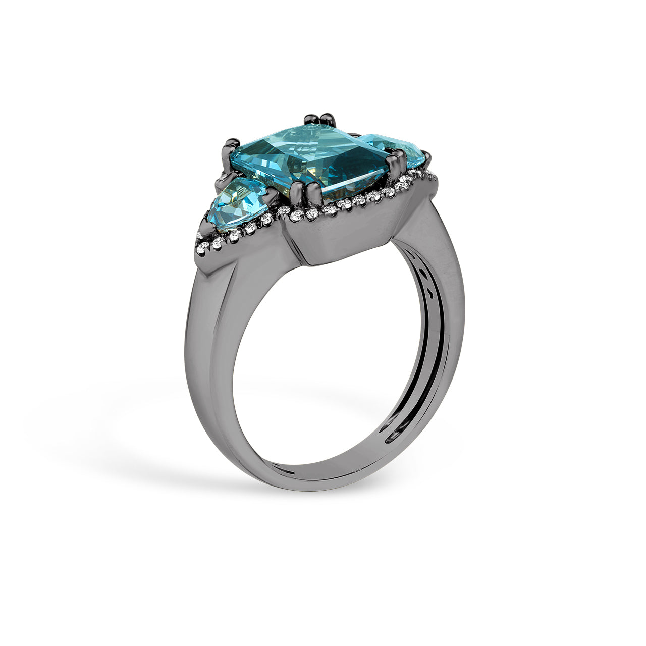 Blue Topaz & Diamond Radiant 3 Stone Ring
