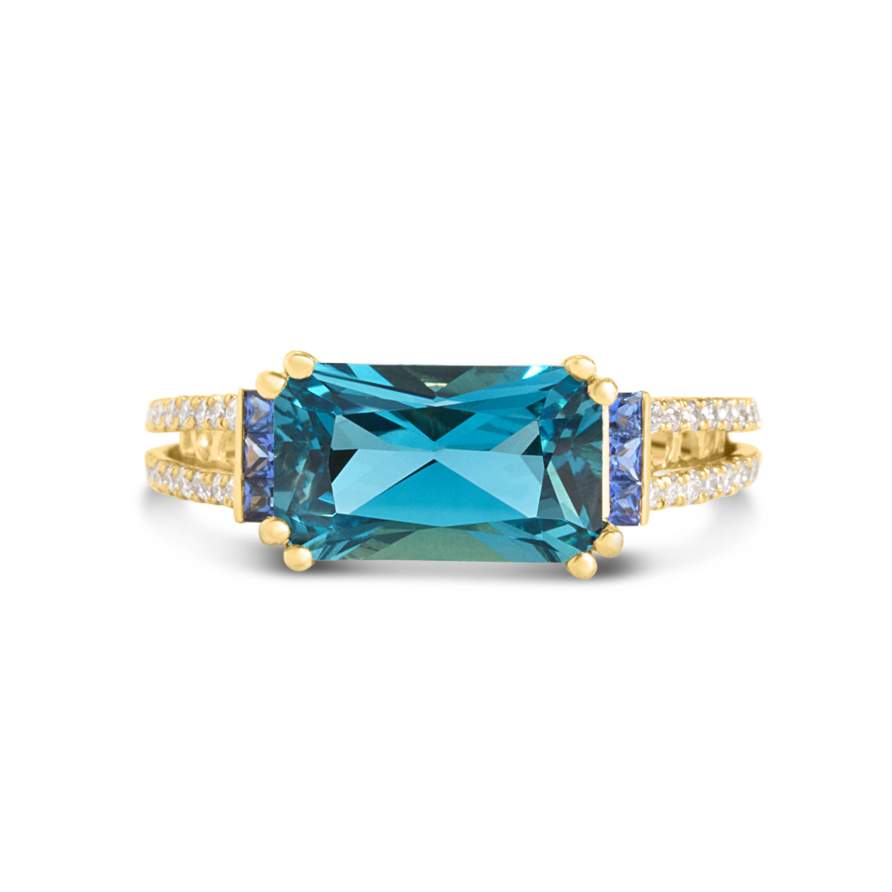 Blue Topaz, Sapphire & Diamond East-West Ring