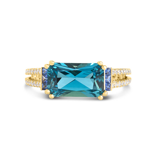 Blue Topaz, Sapphire & Diamond East-West Ring