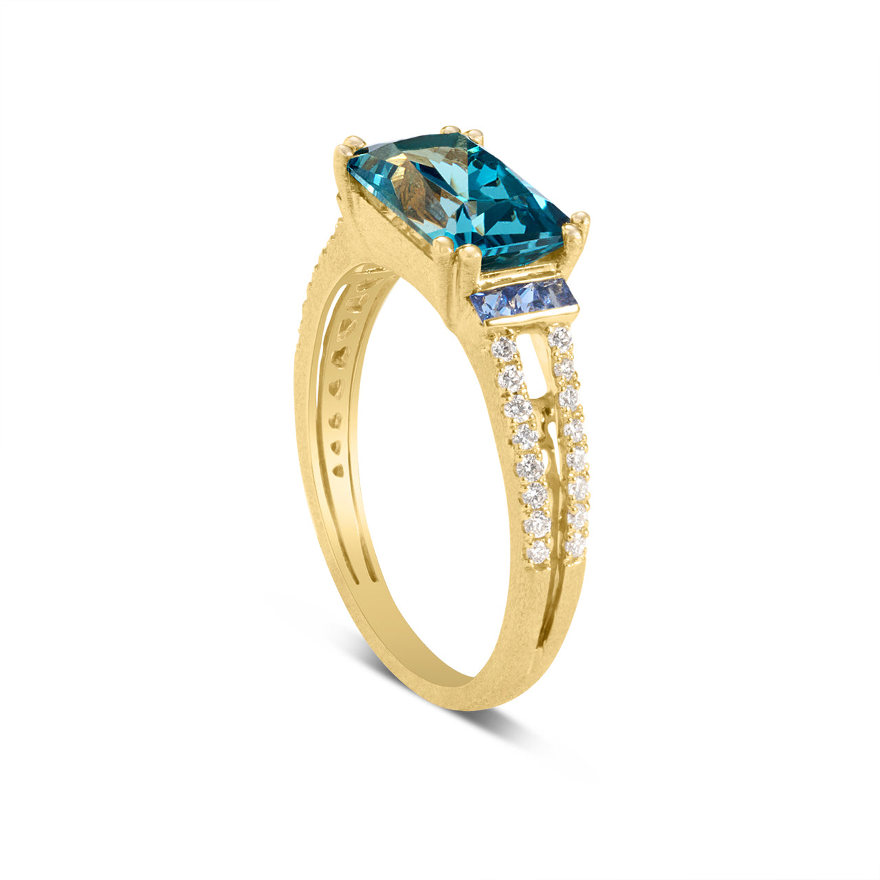 Blue Topaz, Sapphire & Diamond East-West Ring