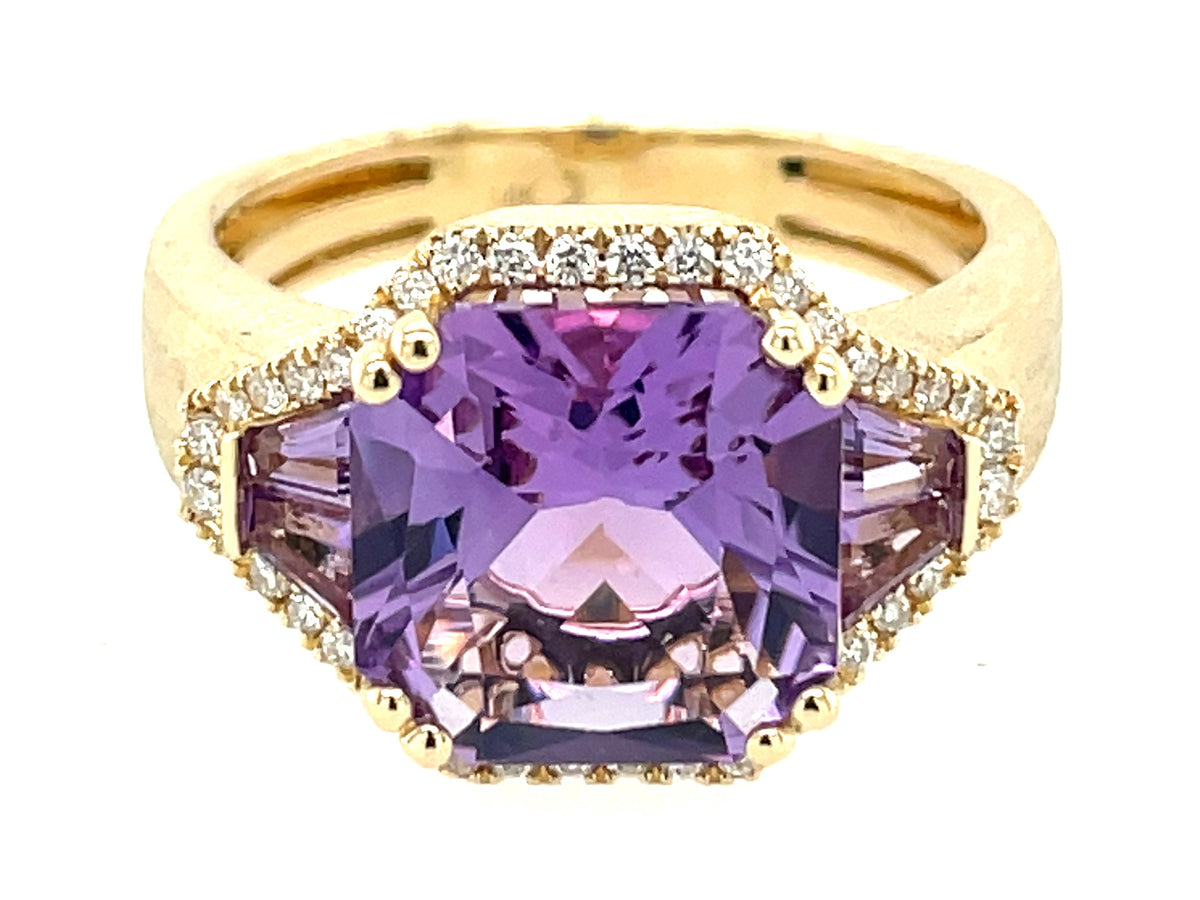 AMETHYST & DIAMOND RING, SATIN FINISH