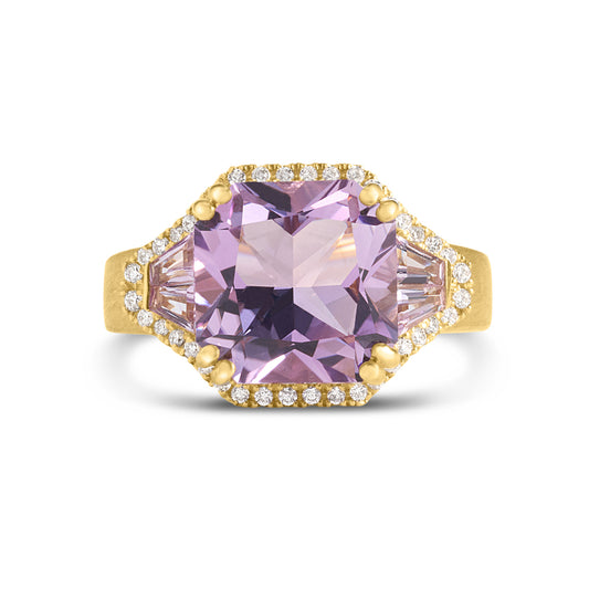 Amethyst & Diamond Radiant Ring