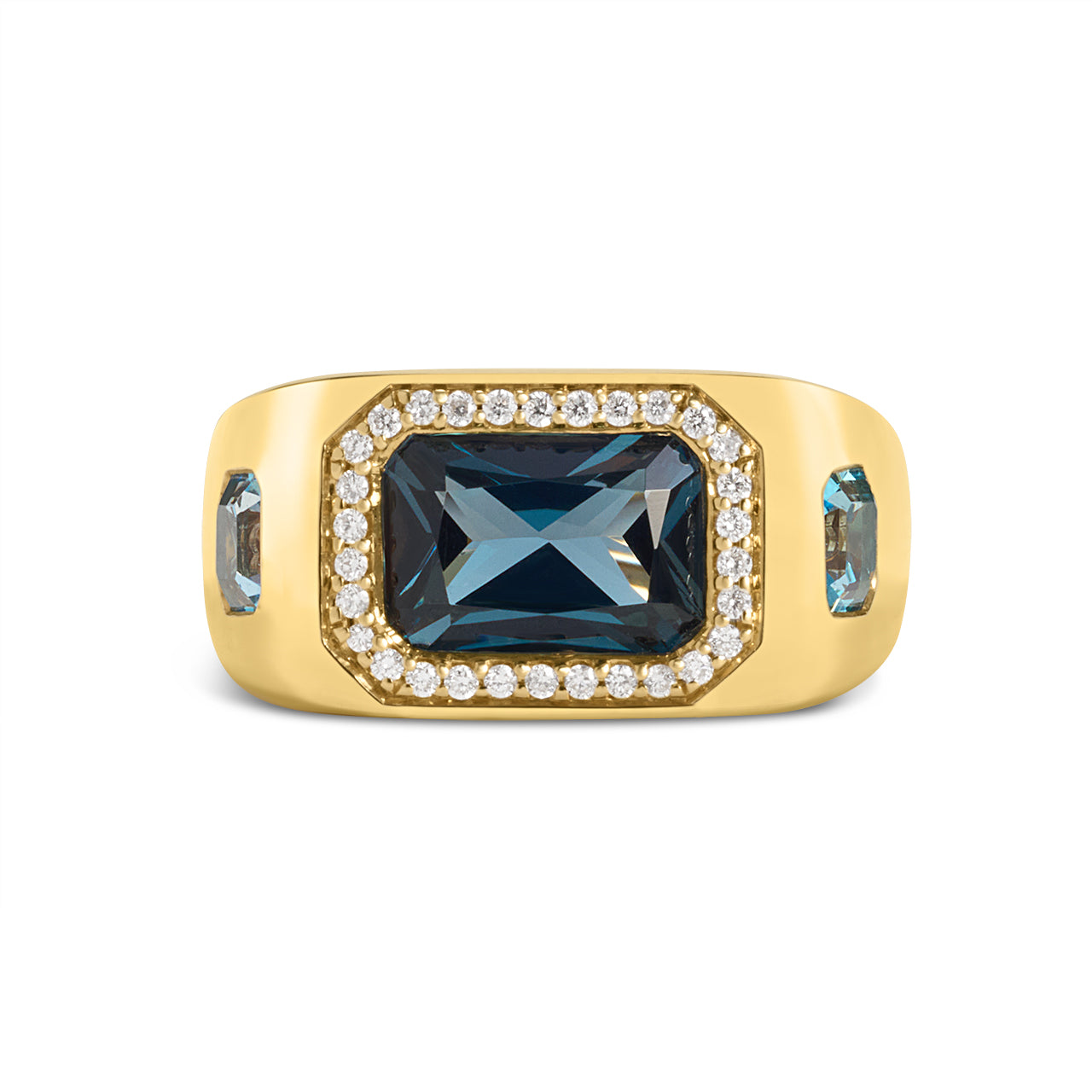 Blue Topaz & Diamond Signet Ring
