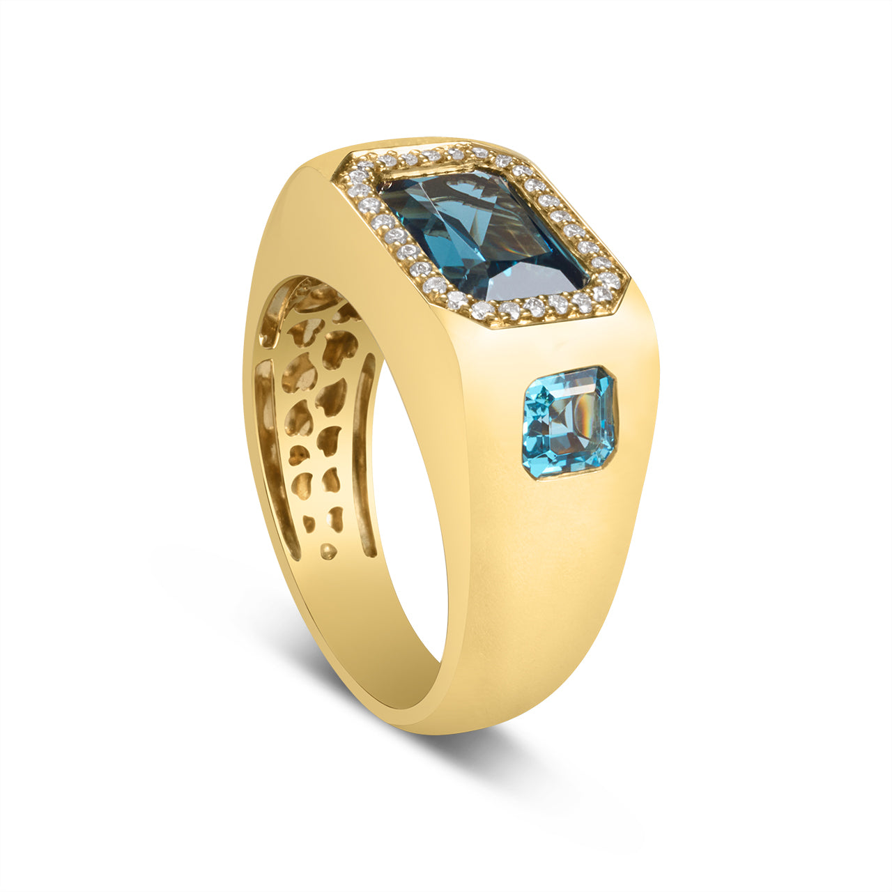 Blue Topaz & Diamond Signet Ring
