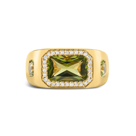 Peridot & Diamond Signet Ring