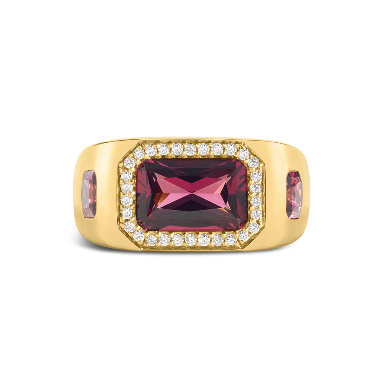 Rhodolite & Diamond Signet Ring