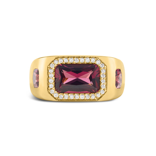 Rhodolite & Diamond Signet Ring