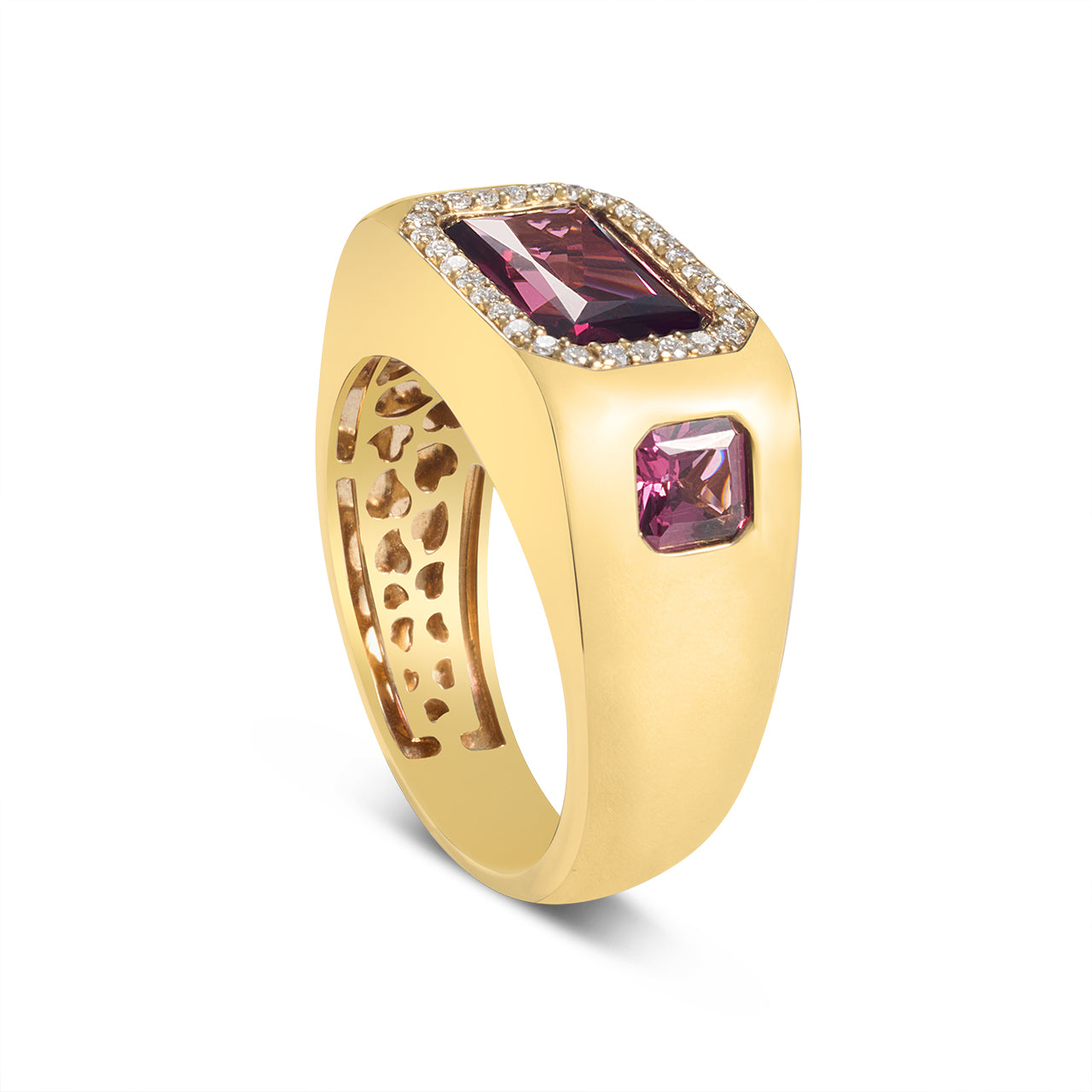 Rhodolite & Diamond Signet Ring