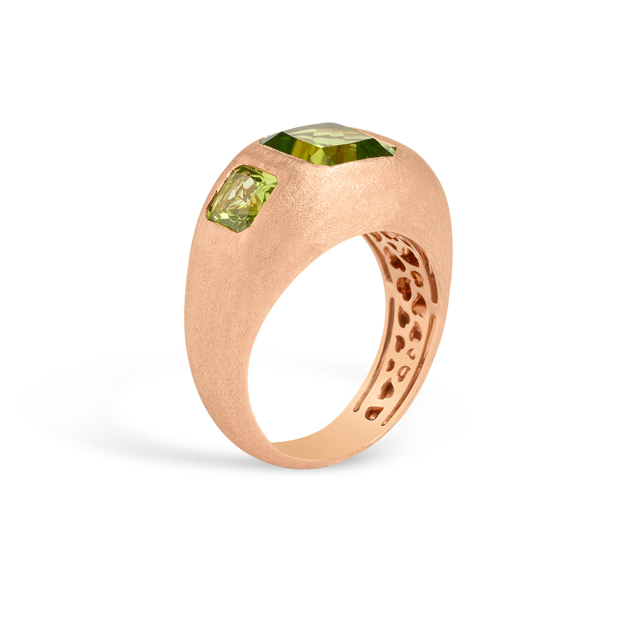Peridot Radiant 3 stone Gypsy Ring
