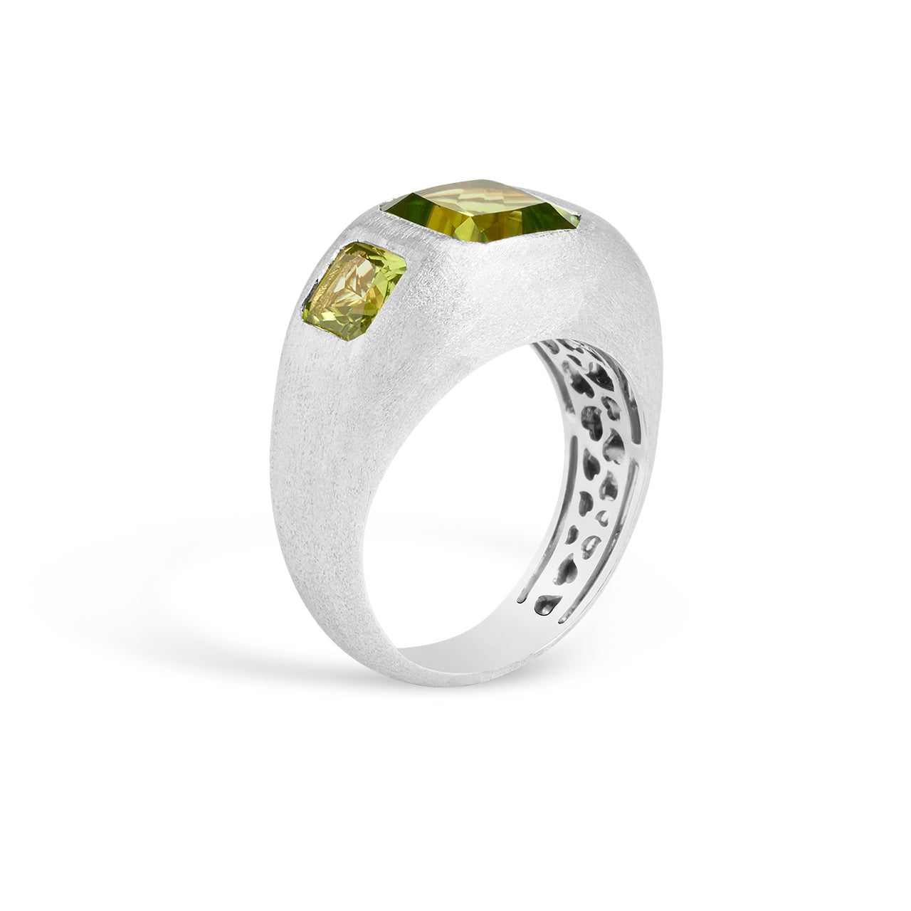 Peridot Radiant 3 stone Gypsy Ring